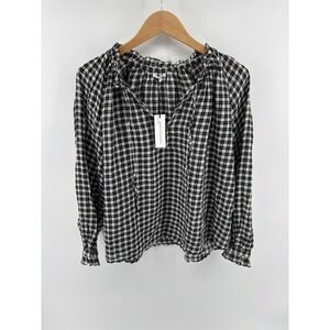 NWT Unsubscribed Bohemian Shirt Sz S Plaid Ruffle Top Momcore Preppy Boho Chic